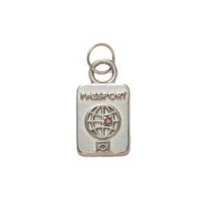 Stainless steel passport pendant with engraved globe pattern and small red zircon