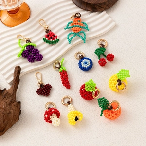 Alloy Stainless Steel Beaded Fruit Pendant DIY Beaded Colorful Strawberry Lemon Watermelon Mushroom Evil Eye Charm For Women Jewelry Making Accessory