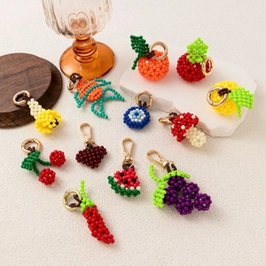 Colorful beaded fruit pendants with 18K gold lobster clasp for DIY accessories