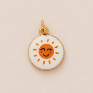Kleurrijke lachende zon hanger met oranje stralen en 18K goud voor doe-het-zelf sieraden