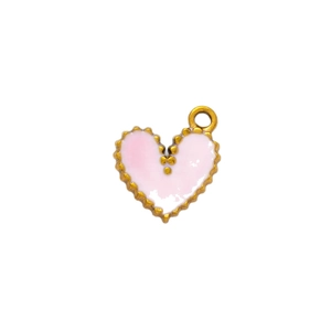 Ciondolo a cuore in smalto rosa con bordi dorati e perline metalliche per gioielli fai-da-te