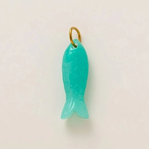Fish-shaped ocean pendant charm in tiffany blue with vacuum 18k gold plating