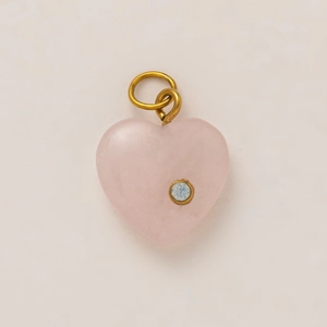 18K gold plated stainless steel heart pendant with rose quartz and a zircon accent