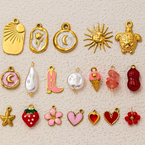 Colgantes DIY De Acero Inoxidable Chapado En Oro De 18K Esmalte Fresa Flor Corazón Luna Sol Tortuga Marina Estrella De Mar Accesorios Joyería Mujer