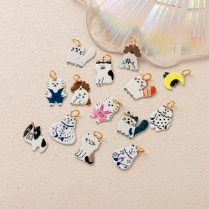 Handgemalte Cartoon Tier Katze Hund Anhänger Halskette Bunte Kupfer Emaille Schmuck Edelstahl Kette Für Damen Mädchen