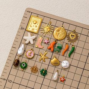DIY 18K gold plated stainless steel sun, moon, and ocean charms for jewelry making