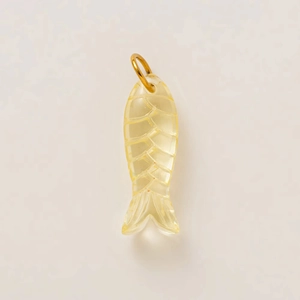 Translucent yellow glass fish charm with scale texture and 18K gold plated ring