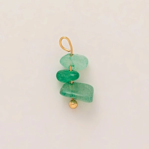 Detailed view of the triple green raw stone pendant with 18K gold plated wire design