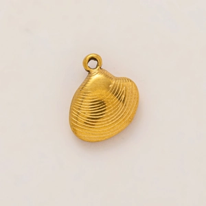 Close-up of a 18K gold-plated stainless steel shell pendant with wavy texture