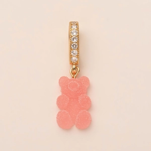 14K gold plated pink gummy bear pendant with sparkling zircon studded clasp jewelry