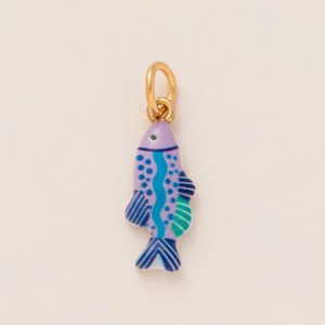 Fashionable 18K gold fish pendant with purple base and blue patterns for jewelry DIY