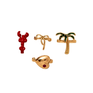 Creative 4-piece jewelry charms set including lobster, bow, palm tree, and heart designs