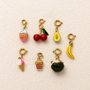 18K Gold Plated Stainless Steel Fruit Snack Pendant DIY Necklace For Women Enamel Popcorn Cake Ice Cream Food Charm Jewelry