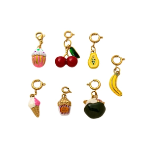 Set of 7 colorful enamel fruit and snack charms in 18K gold plated stainless steel