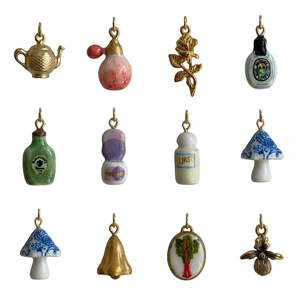 Set mit 12 kreativen Edelstahl-Miniaturanhängern mit Keramikglasur für DIY-Schmuckdesigns
