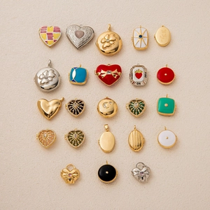 Assortment of heart and geometric locket pendants in 18K gold and silver plated finish