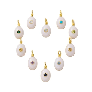 Gold plated oval charms set with white enamel and colorful center zircons in heart layout