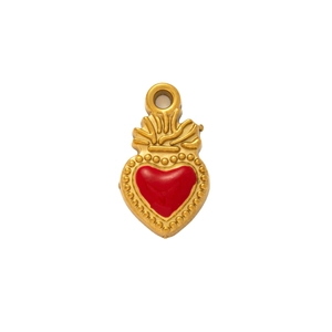 Exquisite 18K gold plated irregular heart pendant with red enamel and crown detail