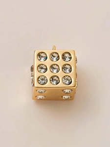 Detail of 18K gold-plated dice pendant with sparkling crystal rhinestones and top ring