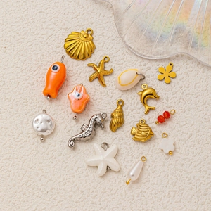 Marine theme 18K gold plated stainless steel charms set with starfish and shells
