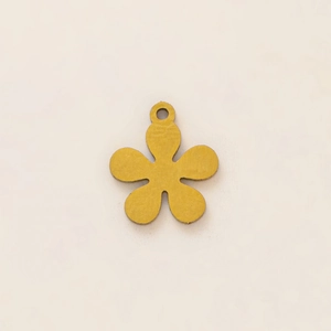 Detailed view of a yellow five-petal flower pendant with 18K gold plated metal texture