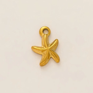 Detailed macro view of a 18K gold plated stainless steel starfish pendant with textured surface