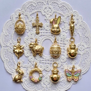 Edelstahl Ostern Tier Anhänger DIY Schmuck 18K Vergoldet Emaille Hase Kreuz Karotte Charm Für Damen Halskette Geschenk