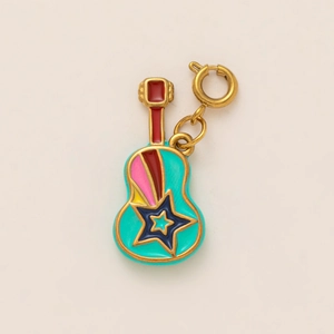 DIY gold-plated guitar pendant with turquoise enamel and colorful star patterns