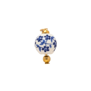 Blue and white ceramic shell pendant with 18K gold plated loop for jewelry making