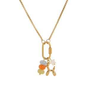 Collana in acciaio inox placcato oro 18k con moschettone e ciondolo a forma di cane