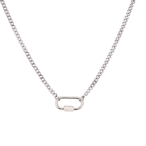 Collana a catena in acciaio inox argento con pendente a moschettone ovale unico