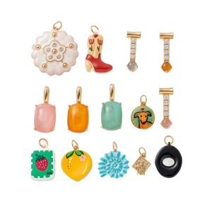 Colección de 13 coloridos colgantes DIY bañados en oro con esmalte y circonitas cúbicas