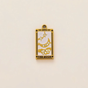 18k gold plated stainless steel Tarot Moon pendant with sparkling white rhinestones