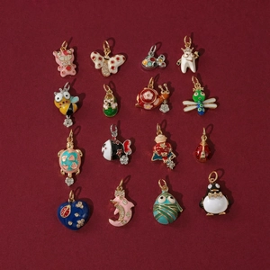 Colorful enamel cartoon pendants in assorted animal shapes with gold plated finish