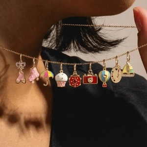 Bunte Emaille Anhänger 14K Vergoldet Kupfer Charms Für DIY Halskette Machen Tanzschuhe Kamera Segelboot Damen Schmuck