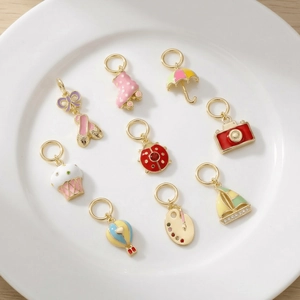 Bunte Emaille DIY Anhänger Set mit Ballettschuhen, Kamera und Schmetterling in 14K Gold Optik