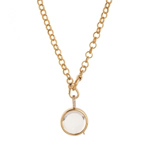 Collier médaillon rétro doré avec pendentif transparent creux et chaîne à gros anneaux