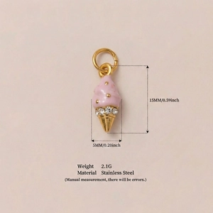 Ciondolo gelato in acciaio inossidabile dorato con smalto rosa e strass scintillanti