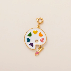Charm palette de peinture émaillée avec cœurs colorés et pendentif pinceau doré