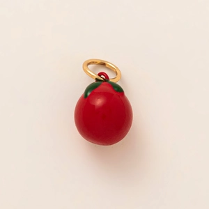 Pendentif tomate rouge avec feuilles vertes et anneau doré pour création de bijoux DIY