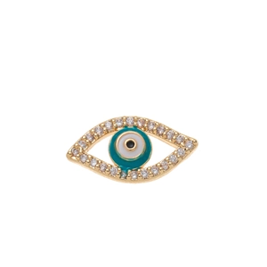 Gros plan du pendentif œil grec plaqué or avec émail turquoise et zircons étincelants