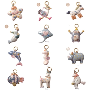 Animal series stainless steel charms with hand-painted patterns and gold loop connectors