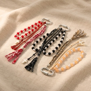 Bohemian keychain charms with colorful beads, tassels and carabiner in three colors