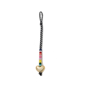 Détail de perles colorées avec pendentif cœur doré et sangle tissée pour sac DIY