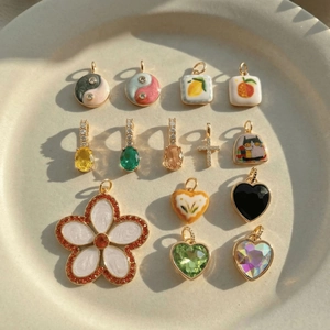 DIY Jewelry Charms Necklace For Women Copper Gold Plated Enamel Heart Flower Yin Yang Cross Fruit Pendant Stainless Steel Chain