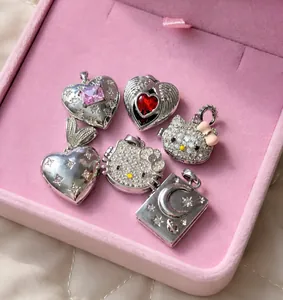Detailed close-up of 6-piece S925 silver jewelry charm set with assorted heart and moon motifs