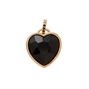 Polished heart shaped pendant with faceted black gemstone and gold plated bail for jewelry