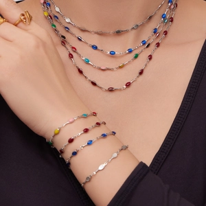 Collana E Bracciale In Acciaio Inossidabile Con Smalto A Goccia Impermeabile Ipoallergenico Oro Argento Multicolore Gioielli Donna