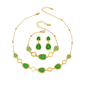 Luxus 18K vergoldetes Katzenaugen-Schmuckset mit grüner Halskette, Armband und Ohrringen