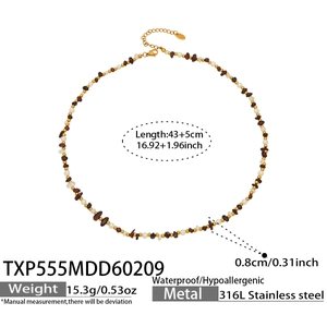 Freshwater pearl and brown stone beaded necklace with 316L waterproof stainless steel